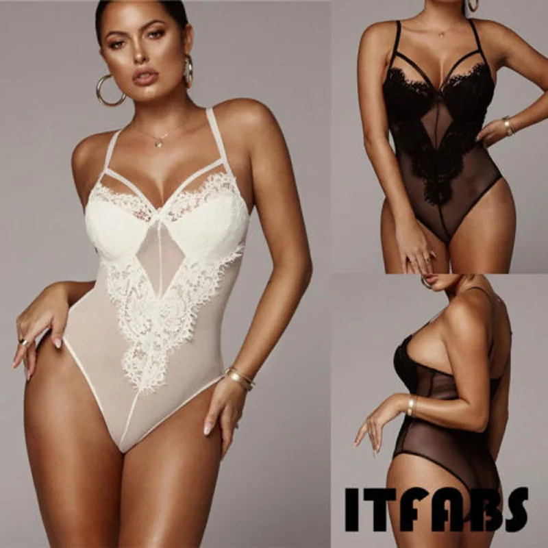 

Brand New Style Sexy Lace Bodysuits Thong Set Babydoll Sleepwear Solid Sexy Girls Nightwear Bodysuits