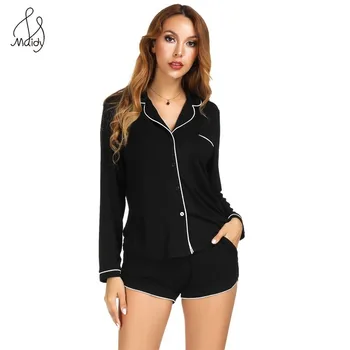 

Maidy Sexy Lingerie Pyjama Femme Turn-down Collar Pyjamas Women Nightwear Spring Modal Cotton Pyjama Set Long Sleeve Shorts S-XL