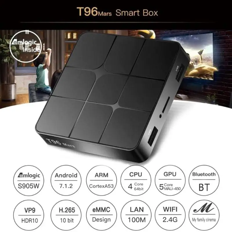 

ALLOYSEED T96 Mars Android 7.1 Smart TV Box 1GB/8GB Amlogic S905W Quad Core H.265 BT2.1 4K 3D