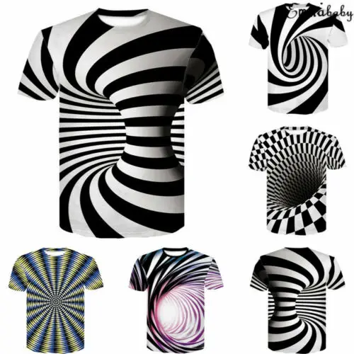 3D Hypnosis Swirl Print Women Men Sleeve Graphic Tee Tops Casual T-Shirts Short 