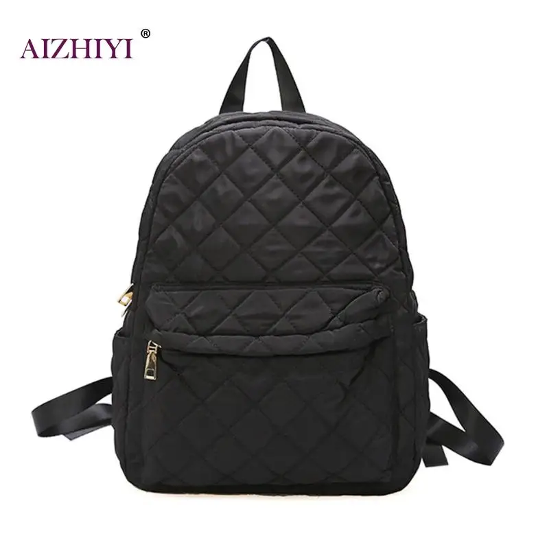 

Casual Women Large Capacity Lattice Backpack Preppy Style Nylon Solid Shoulder Travel School Bags Sac A Dos Mochila Feminina