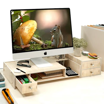 

Office Computer Monitor Protect Neck Heightening Shelf Display Base Bracket Desktop Storage Box Wooden Finishing Rack JC013