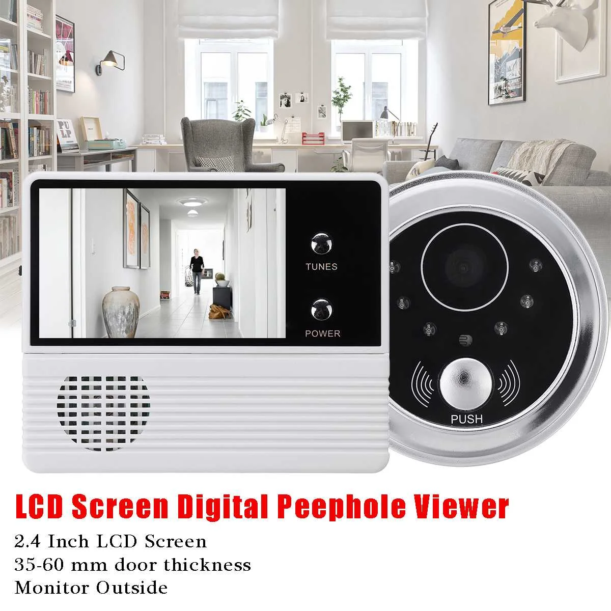 

2.4inch TFT LCD Screen Outdoor Doorbell Digital Viewer Camera Door Monitor Home Security 300000 Pixels 90 Degree Clearer Image