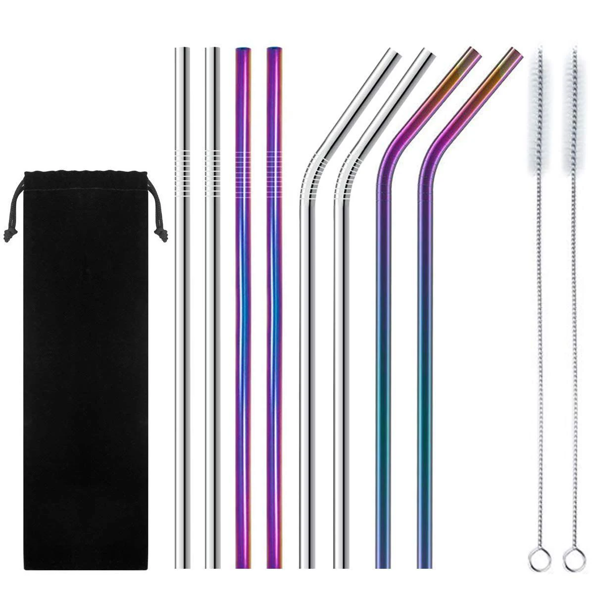 

Hot Sale Stainless Steel Straw, Multicolor Reusable Metal Drinking Straws 8.5 inch with Cleaning Brush and Silicon Tips for 20