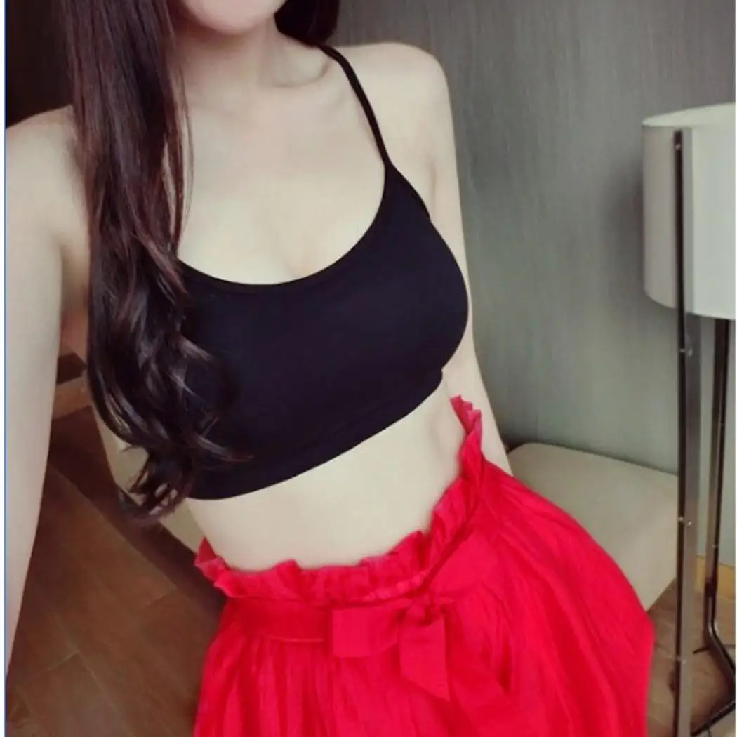 

Casual Solid Sexy Black Women Chest No With Rims Rims O-Neck Bra Sleeveless Sports White Pad Summer None