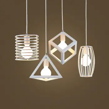 

White Iron cage Pendant Light Cube Metal Lights Accessory iron Loft Ceiling industrial retro Hanging Lamp for Home Bar Cafe Art
