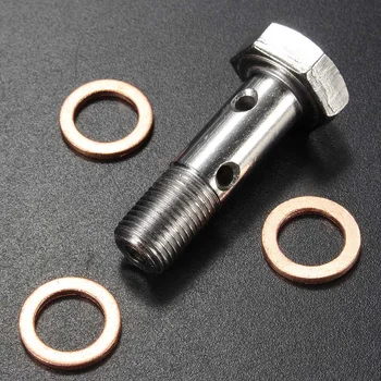 

10mm M10 x 1.00 Chrome Plated Iron Stainless Line Double Banjo Bolt Washers Brake Suspension