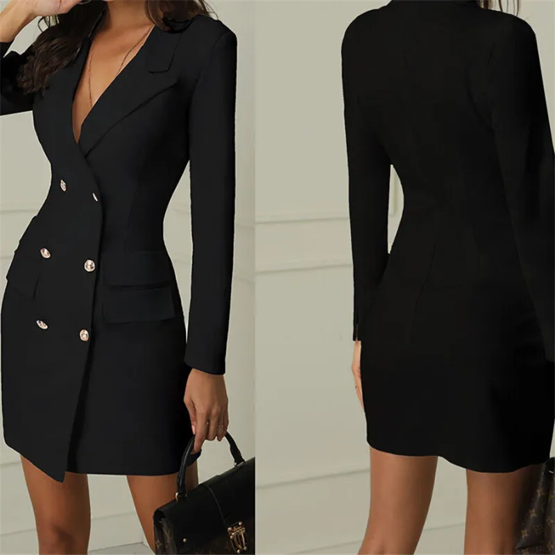 

Trendy Women Coat clothes Button turn-down collar pocket solid long sleeve slim Bodycon casual Tops one pieces Maxi Size
