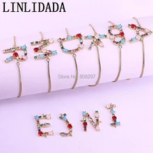 10 шт. модные украшения, с кристаллами CZ вставки из циркония A-Z буквы Разъем браслеты для женщин золотые горки цепи браслет с инициалами