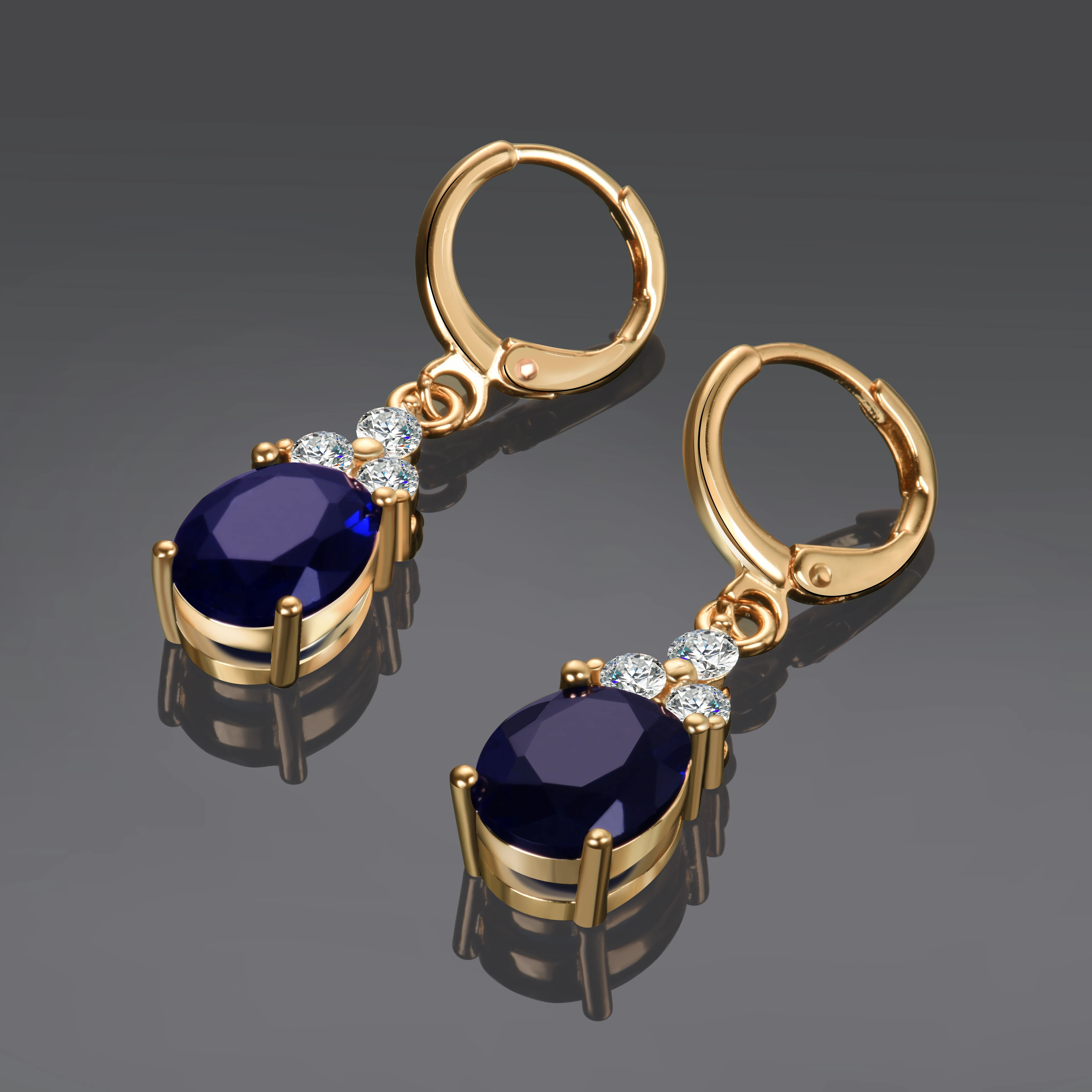

Gold Color Earrings Navy Blue Water Drop Dangle Earring For Women Girls 925 Silver Long Earrings fashion jewelry Wholesale