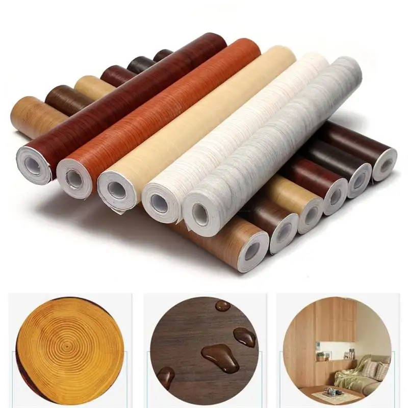 Ceny 3D 10M Home Decor wodoodporna pcv winylowa ziarno drewna samoprzylepna tapeta szafka kuchenna szafka do ozdabiania frontów mebli naklejki