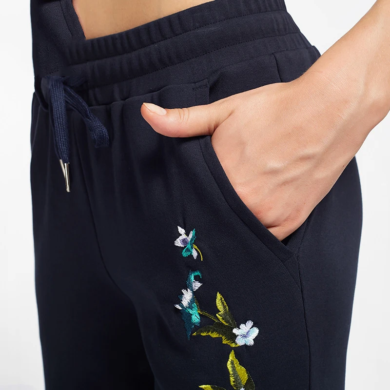 Willarde спортивные штаны женские хлопок спортивные штаны для бега вышивка цветы дышащий Открытый тренировки бег длинные мотобрюки