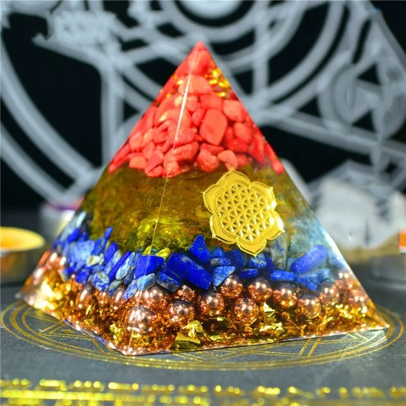 Gathering Fortune Orgonite Pyramid Reiki Feng Shui Decoration Crystal Rune Orgone Accumulator Resin Decorative Craft Jewelry