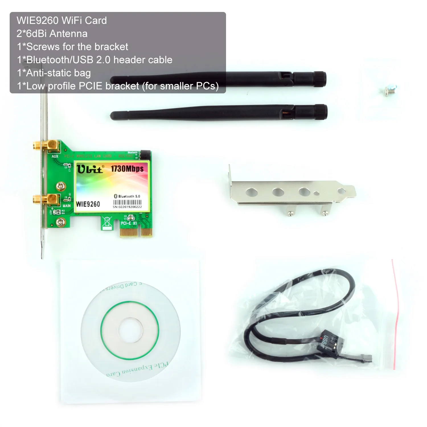 Ubit WiFi карта AC 1730 Мбит/с Bluetooth 5 0 Двухдиапазонная беспроводная сетевая 9260 PCIe