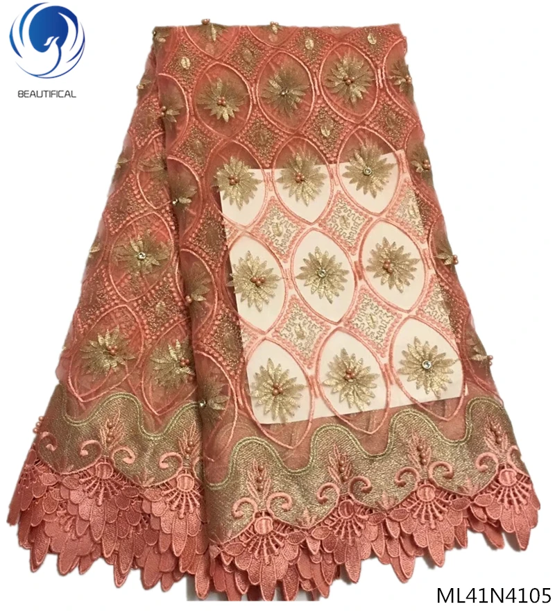 

Beautifical french tulle lace with beads and stones high quality laces fabircs with guipure cord laces dress 5yards/lot ML41N41