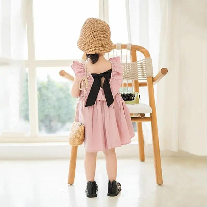 

Summer Baby Girls Backless Bowknot Dress Sleeveless Ruffled Princess Dress