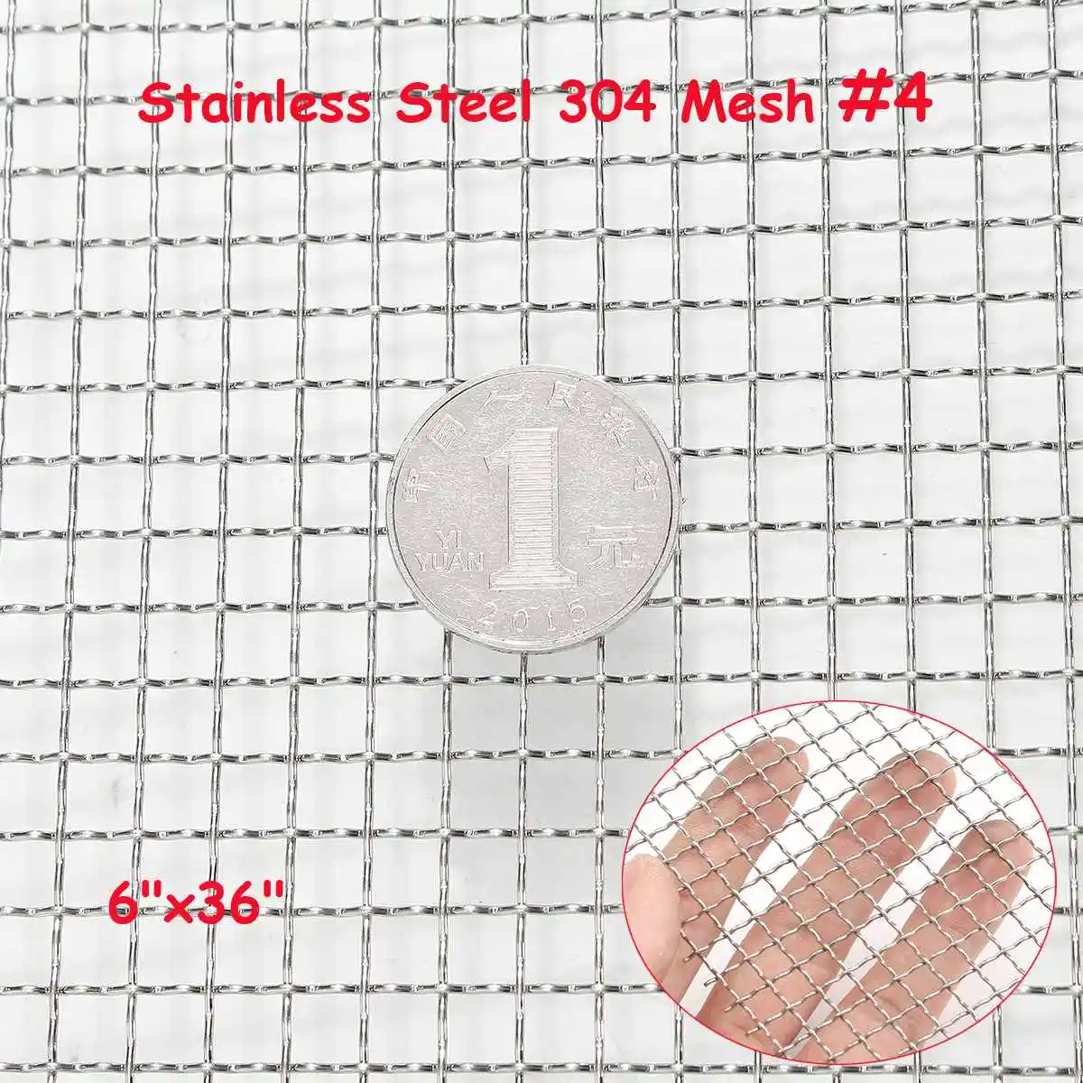 

1pc Barbecue Stainless Steel Woven Wire 304 Mesh Fine Wire Square Cloth Screen Filter Square Sheet 4~100 Grill 6''x 36''