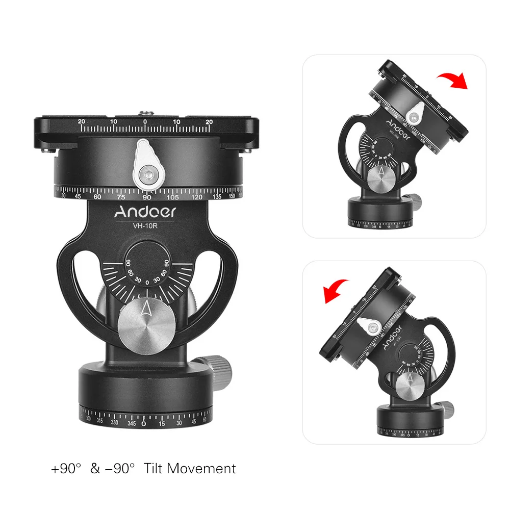 Andoer VH-10R 2 Way панорамирование/наклон шаровая Головка Грузоподъемность 10 кг/22 фунта Штативная головка с быстроразъемной пластиной из алюминиевого сплава Штативная головка