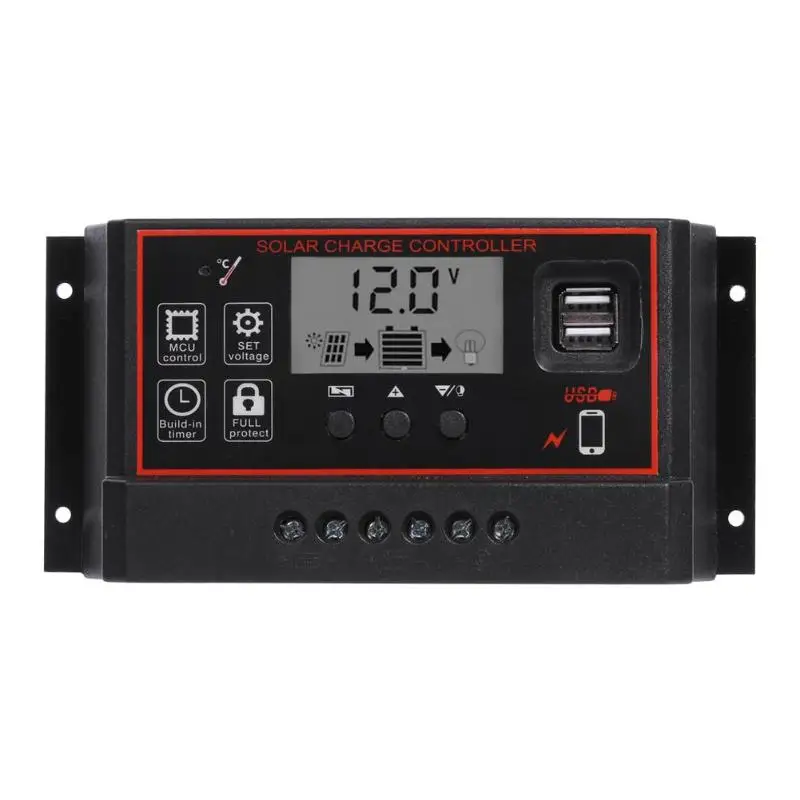 

12V/24V HD LCD Auto Work Solar Charge Controller PWM Dual USB Output Solar Cell Panel Charger Regulator