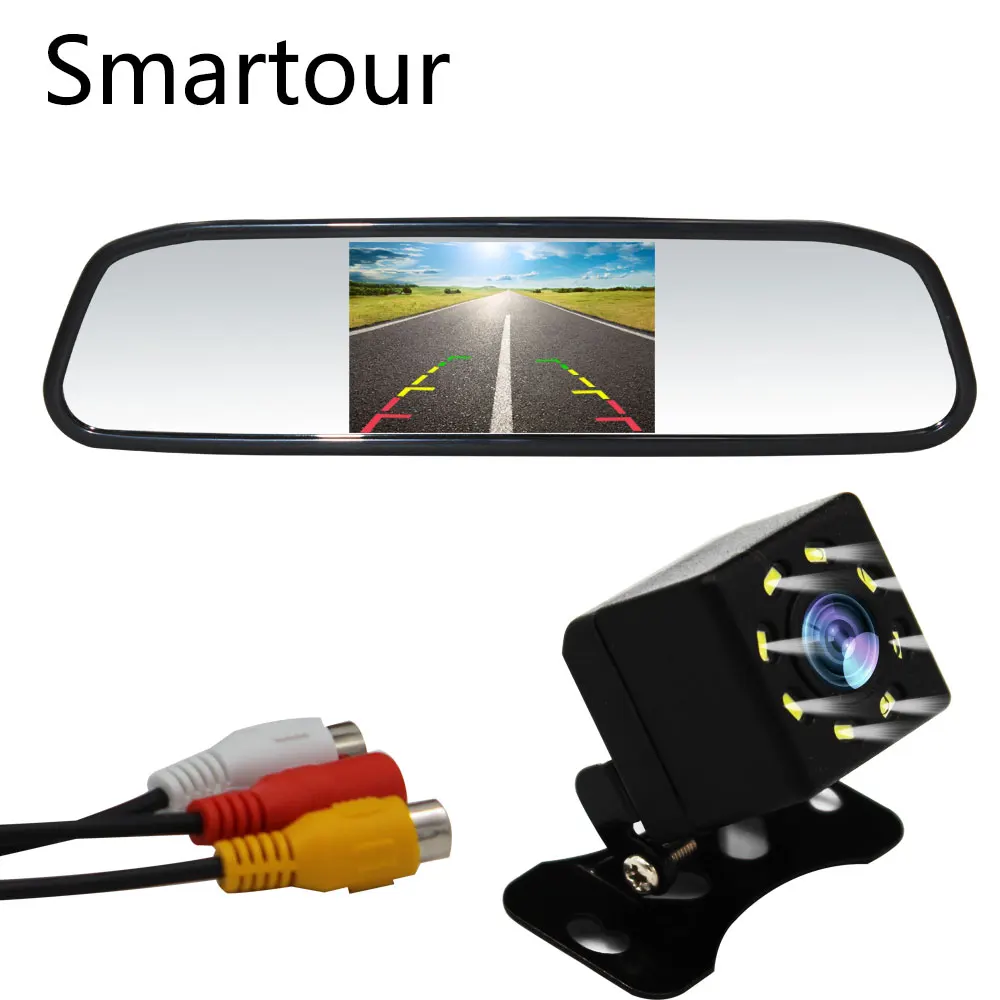 Smartour  Car reversing camera plug with LED lights waterproof rear view parking image  rearview mirror system 