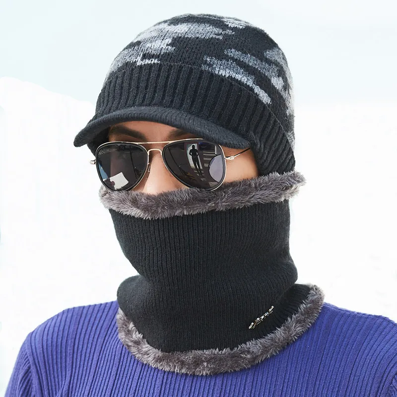 Мужская зимняя камуфляжная вязаная шапка женская Skullies Beanies мужской шарф Gorras из