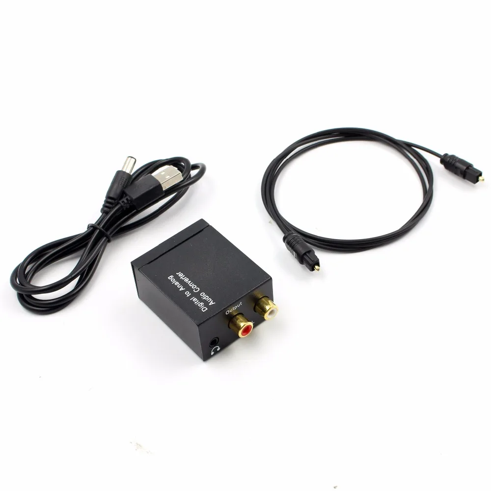 

Digital to Analog Audio Converter Amplifier Decoder Optical Fiber Coaxial Signal to Analog Stereo Audio Adapter 3.5MM Jack 2*R