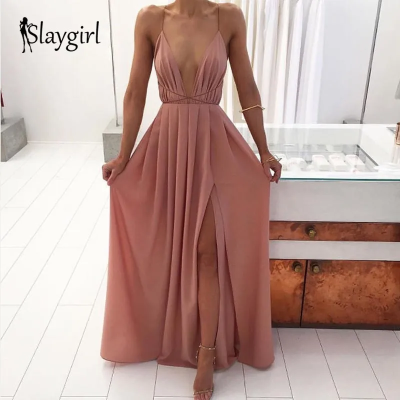 Slaygirl сексуальное летнее платье с v-образным вырезом красное синее белое длинное