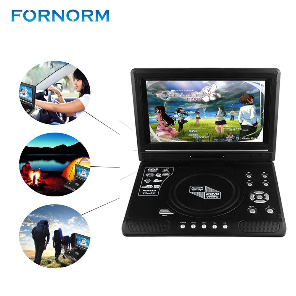 

FORNORM 9.8 inch LCD Display DVD Player 270 Degree Totatable Swivel Screen CD Portable DVD Game Player SVCD CD-R/RW MP3 MP4