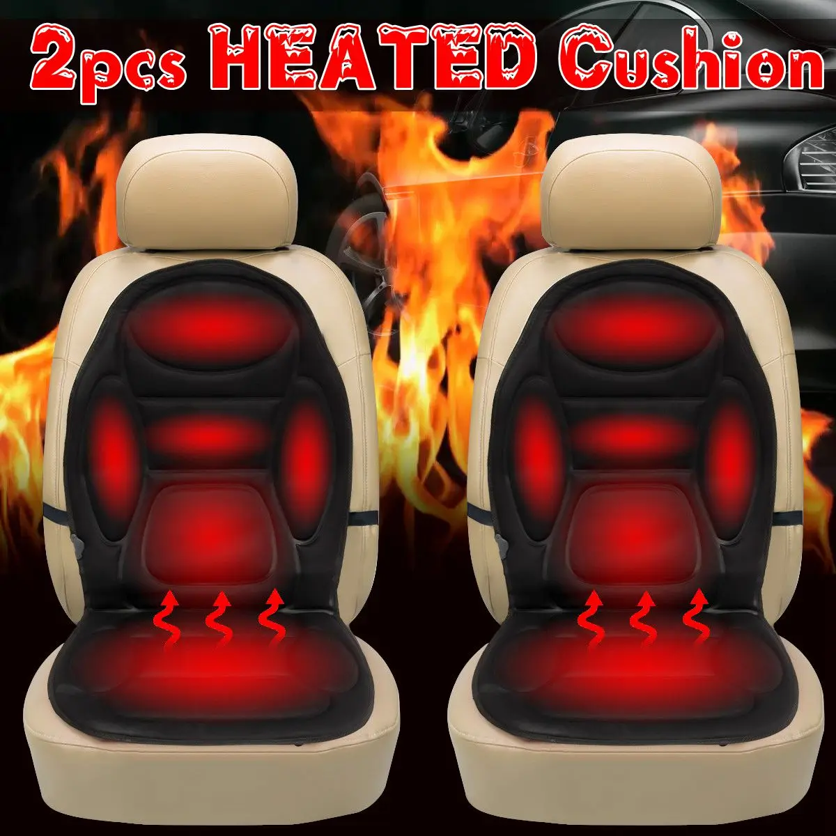 

2Pcs Universal 12V Electric Heated Car Front Seat Cover Padded Thermal Cushion Automobiles Interior Heater In Winter