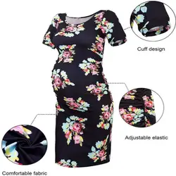 Новый шаблон Круглый средства ухода за кожей шеи короткий рукав однотонный для беременных Платья для женщин для Беременность Одежда