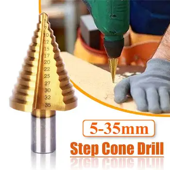 

13 Step HSS 5-35 mm Cone Drill Bits Hole Cutter Bit Set Fluted Edges Step Drill Bit Reamer Triangle Shank Wood Metal Drilling