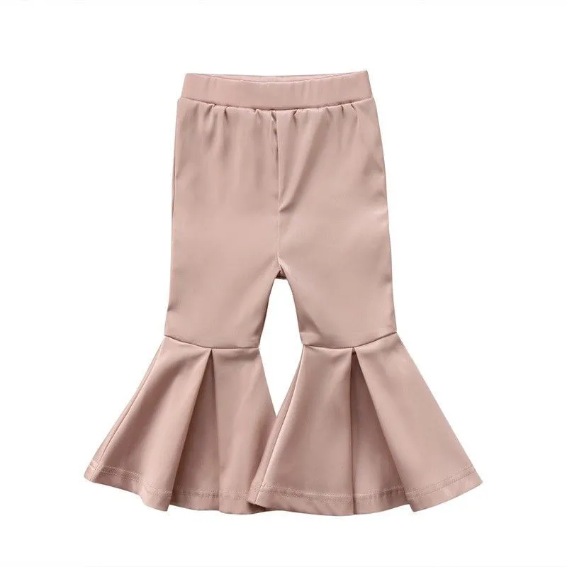 Toddler Infant Baby Kids Girls High Waist Wide Long Flared Bell Babe Bottom Pants Solid Fashion Flare Pants 2T/3T/4T/5T/6T/7T