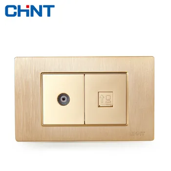 

CHINT Electric Two Position Television Computer Socket 118 Type Switch Sockets NEW5D Brushed Gold Embedded Steel Frame TV Socket