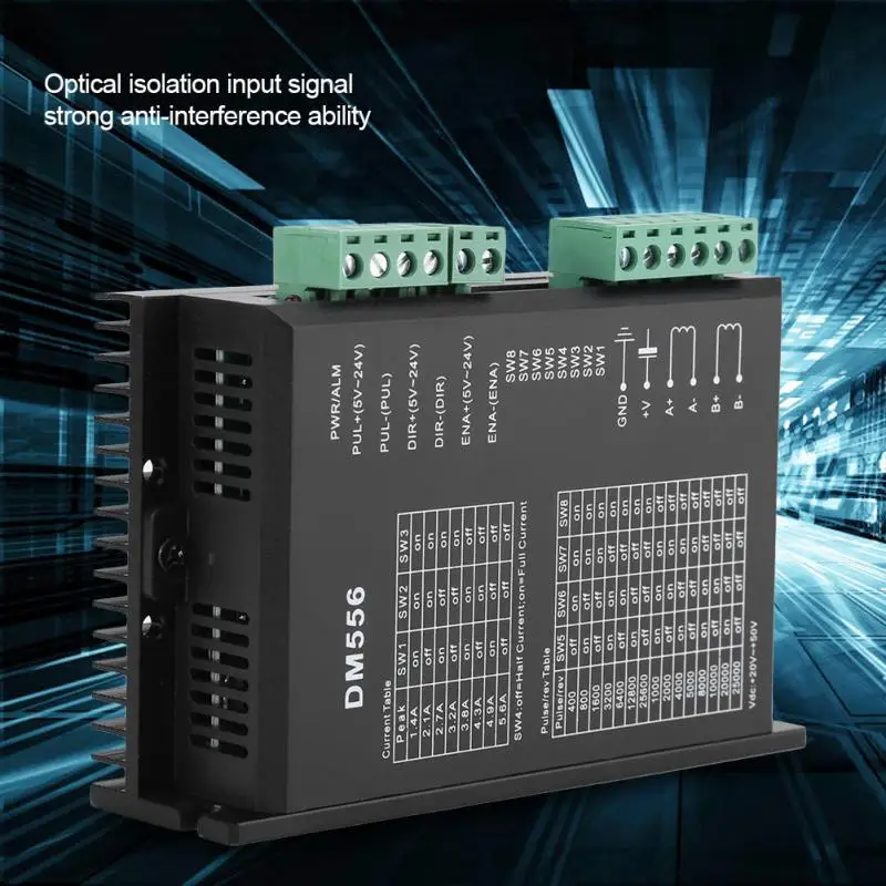

DM556 2-phase Stepper Motor Driver 42/57 Stepping Motor Controller DC8 Level Output Current Step Steeper Motor Driver 24V-50V
