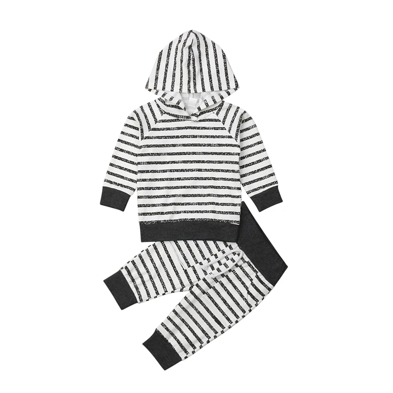 Cute Baby Boy Clothes Newborn Clothes Set Striped Hooded Tops Pants Toddler Clothing Boys Clothing Set Cotton Tracksuit Outfits