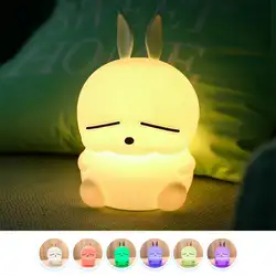 Светодио дный светодиодный светильник зарядка через usb прикроватная ночник мультфильм силиконовые кролик в форме тускнеющие лампы