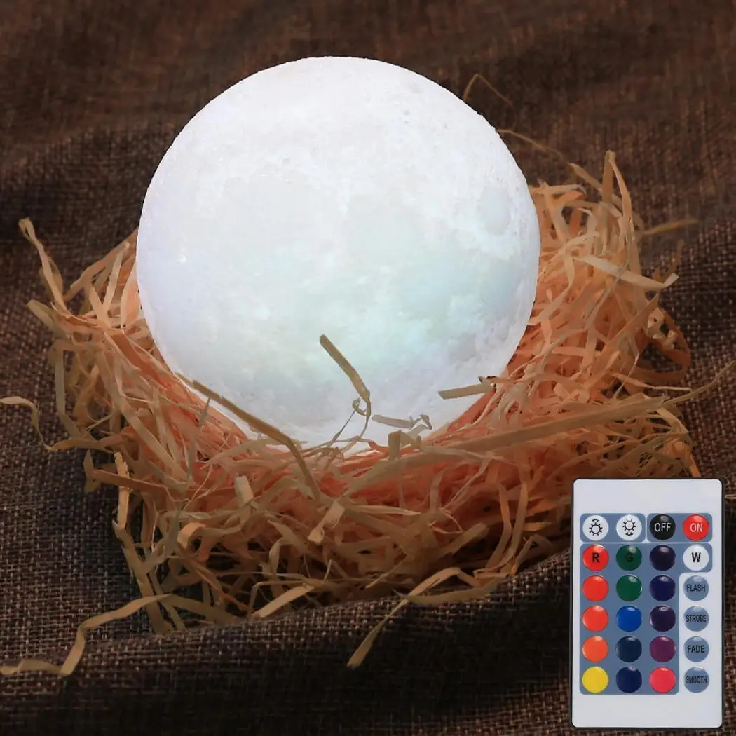 

Stand Switch Touch 3 or Remote Lamp Brightness 3D Control with Colors LED 5.1 Adjustable 16 Lamp Wooden Types Inch Moon Print