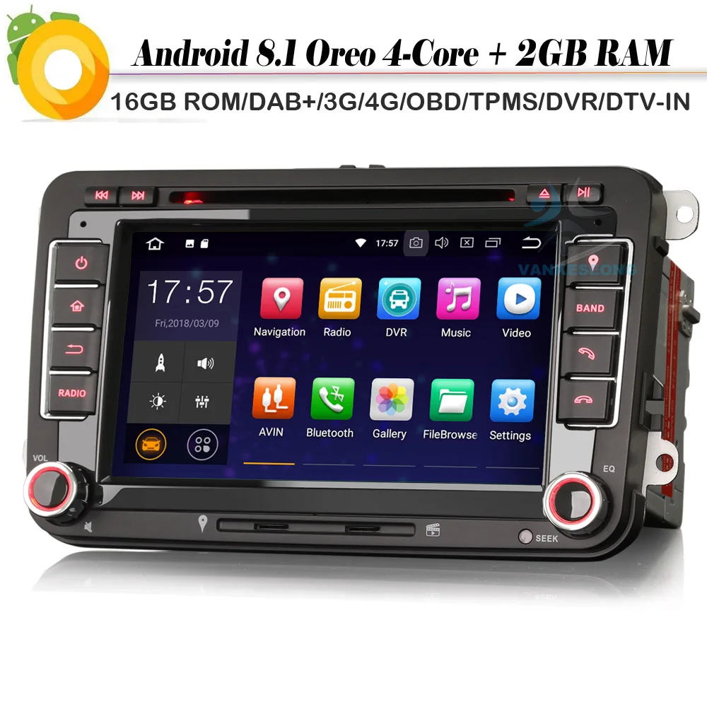 Четырехъядерный Android 8 1 Авторадио DAB + автомобильный стерео WiFi 4G Радио DVD BT