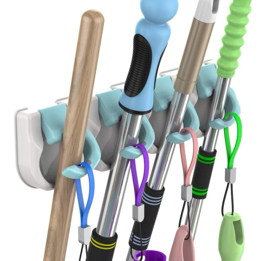

Broom Holder No Drilling Mop and Broom Holder Self Adhesive Plastic Wall Mounted Rack Broom Organizer 4 Positions and 2/3/4 Hook