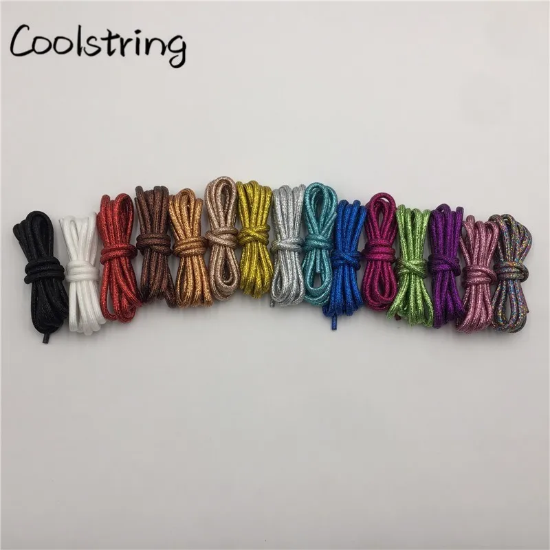 Coolstring Pure Color Rounded Metallic Shoelaces Glitter Bootlaces Flashing Shiny Fashion Latchet Pearlized For Sports Canvas