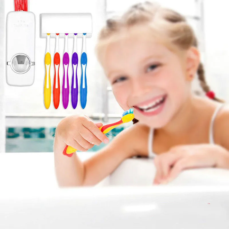 2 шт. креативный Автоматический Дозатор зубной пасты соковыжималка+ 5 держатель для зубной щетки Висячие настенные аксессуары для ванной комнаты