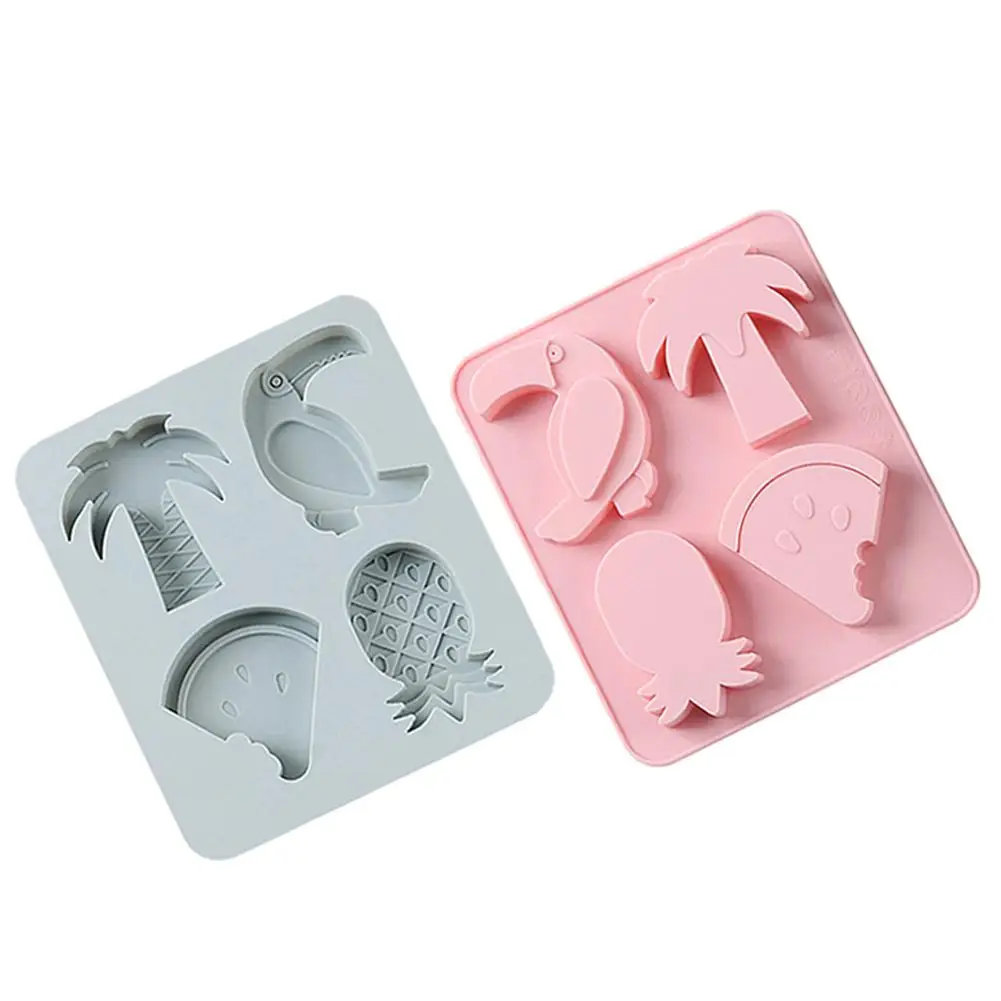 

4 Connected Silicone Mold Tropical Style Coconut Tree Bird Pineapple Shape Fruit Cake Mold Ice Cube Baking Tool