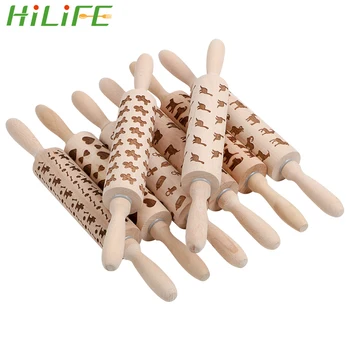 

HILIFE Embossing Tool Wooden Rolling Pin Dinosaur Cow Sheep Pig Bones Shape Pattern Cookies Biscuit Fondant Cake Dough Roller