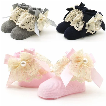

Cute Winter Newborn Baby Girls Anti-slip Socks Flower Lace Slipper Shoes Boots 0-12 Months