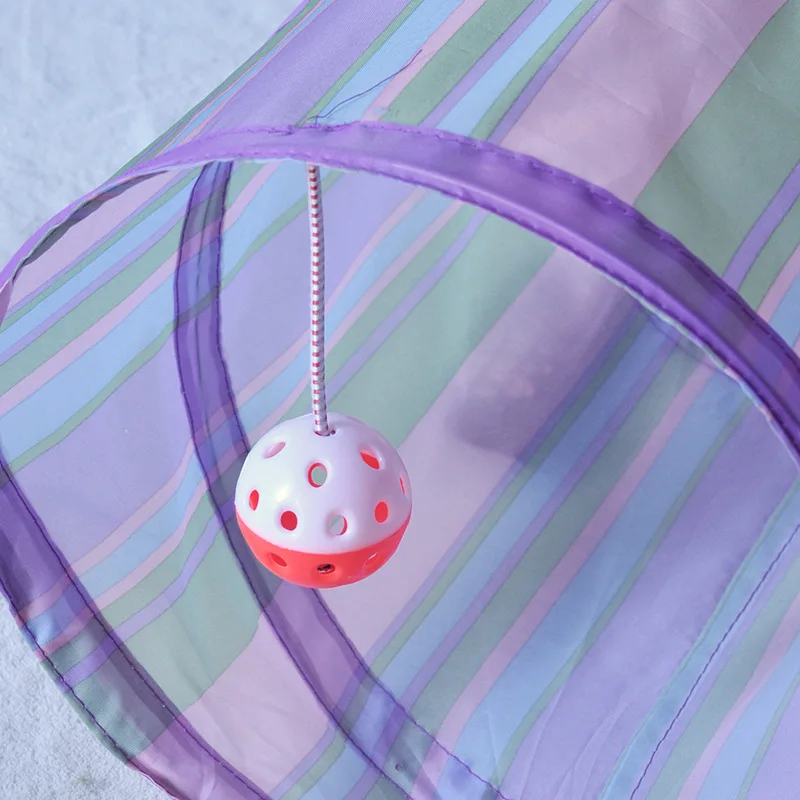 

Pet Cat Tunnel Toys Interactive Foldable Multi-Color Stripe Small Balls Training Tunnels For Kittens Puppy Samll Dogs