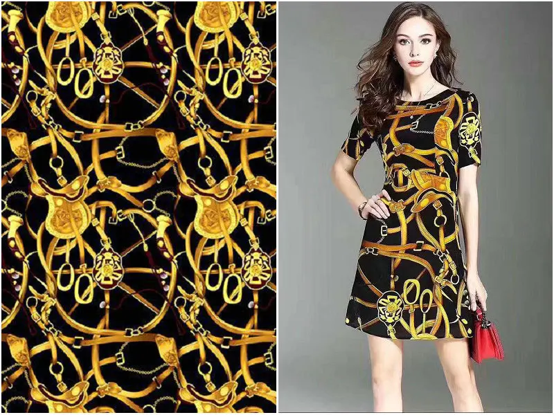 

140cm wide 19mm High-grade silk stretc chain print stretch white silk satin fabric for dress shirt clothes cheongsam black blue