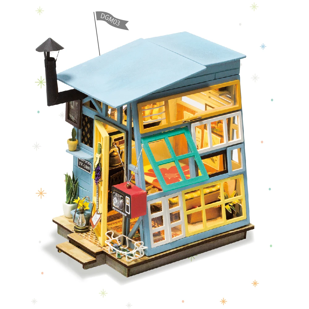 

Robotime DIY Wooden Hut DGM03with Furniture Children Adult Miniature Doll House Model Building Kits Dollhouse Creative Toys