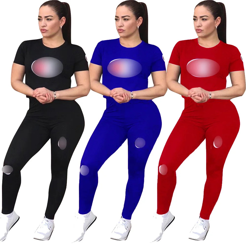 S-XXL Plus Size Summer Sequined F Letter 2 Piece Set Women Pullover and Casual Long Pants Women
