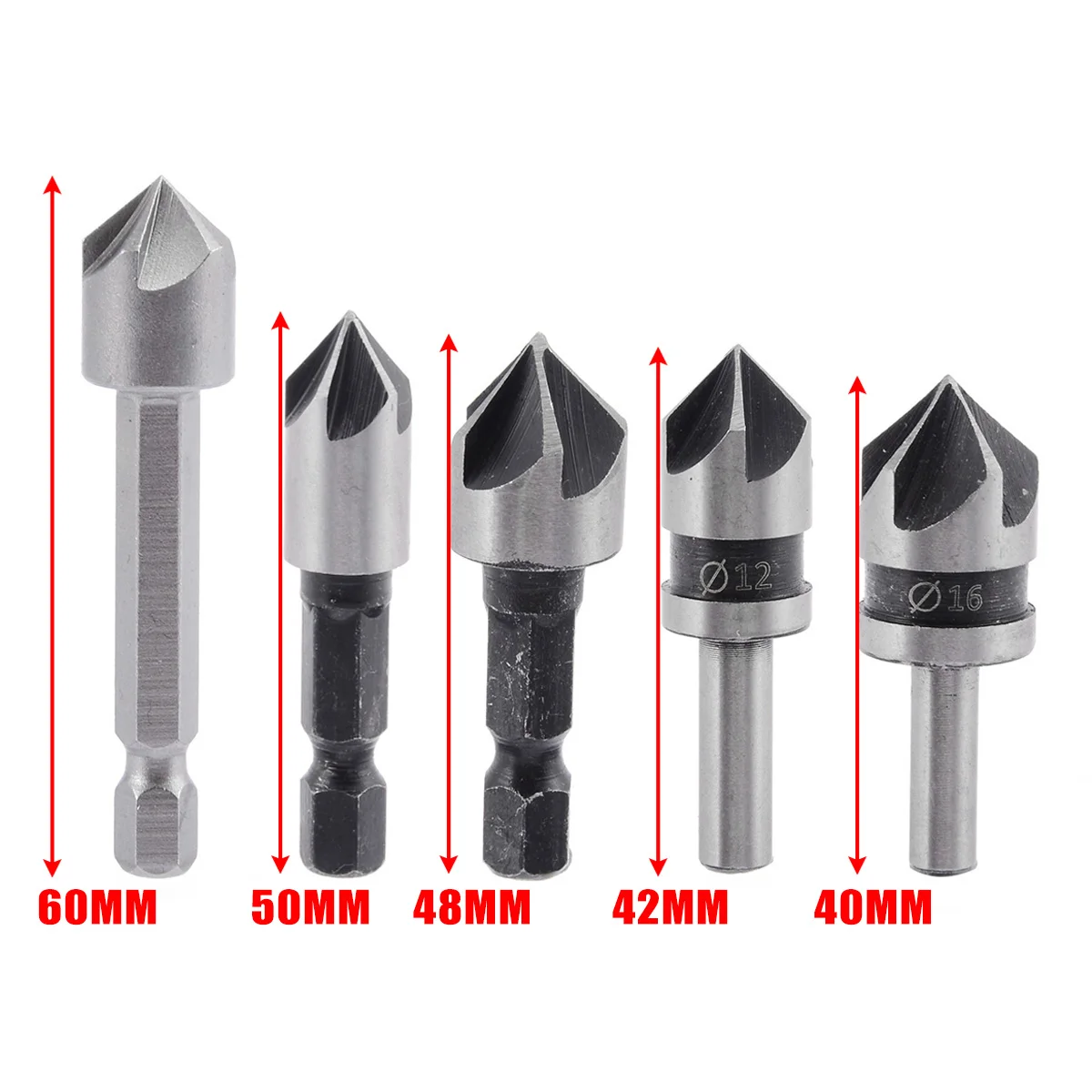 

5Pcs 5 Flute Countersink Drill Bit HSS 82 Degree Point Angle Chamfer Chamfering Cutter Round Shank For Power Tool
