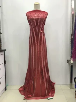 

african lace fabric with sequins 450*135CM 2019 hot sequin fabric high quality tulle sequins lace fabric for evening dresses